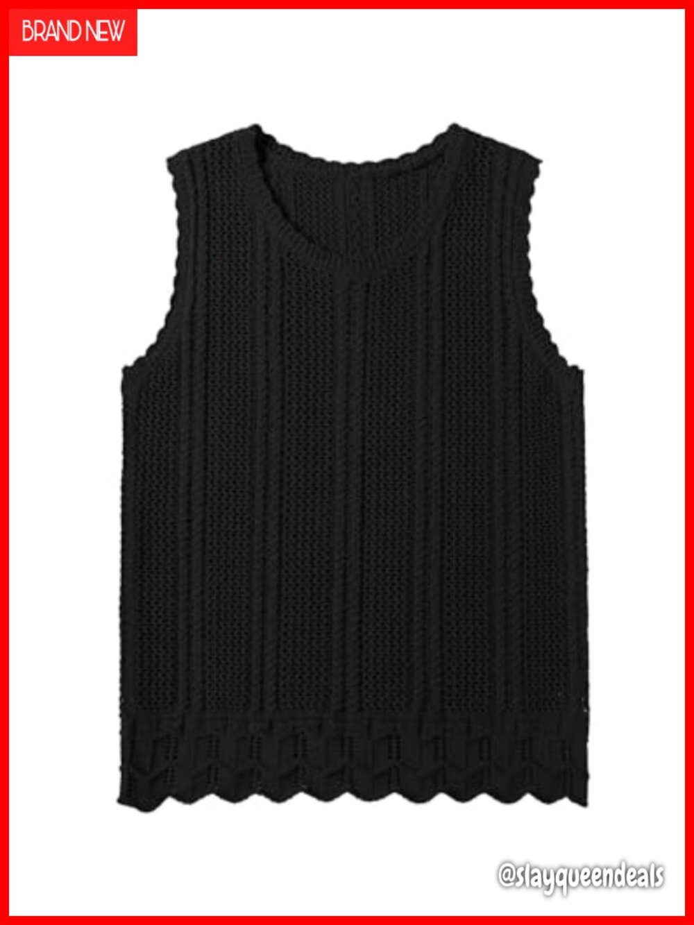 Women's Crochet Sleeveless Sweater Vest Crew Neck Asymmetric Hem Cotton Acrylic